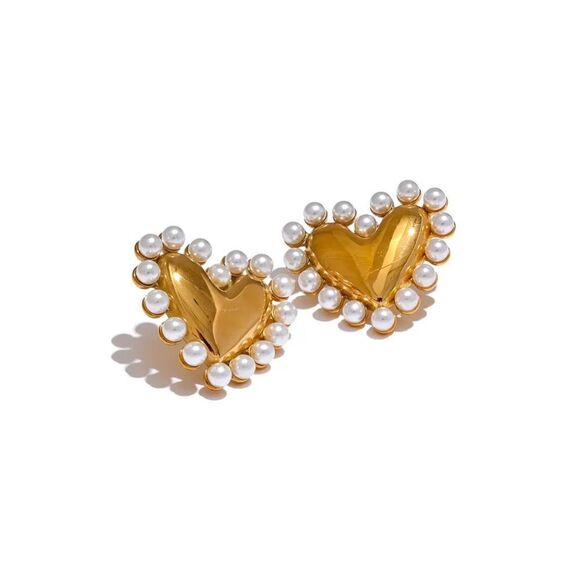 Pearl heart earrings M689 - Picture 2 of 5